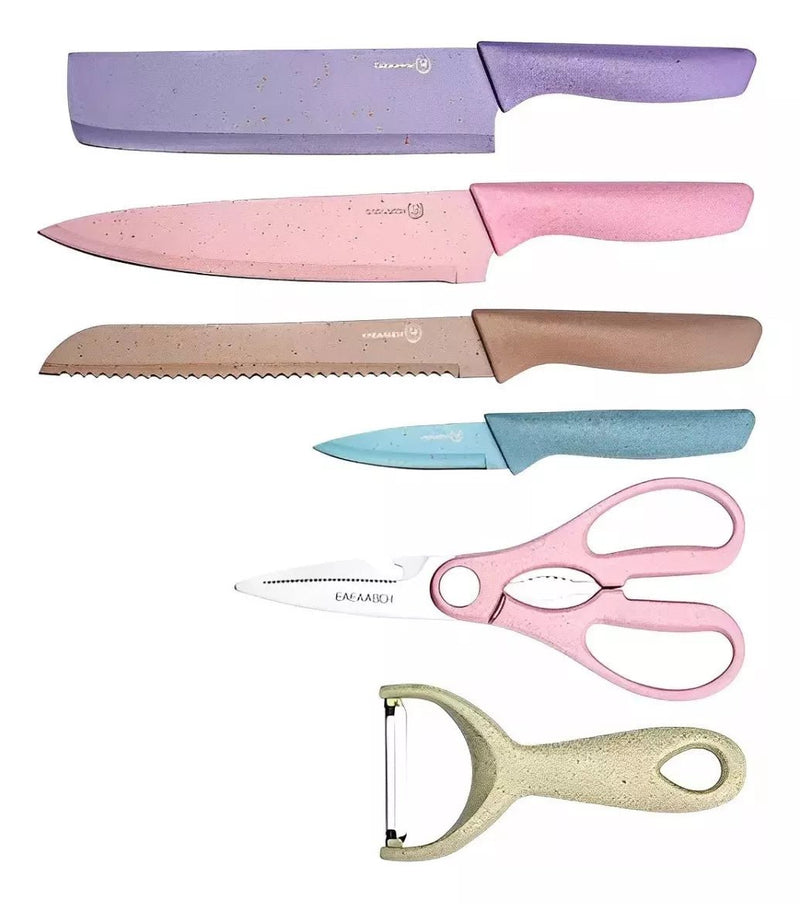 Conjunto Kit Jogo De Facas 6pcs Inox Coloridas Chef Cozinha - Prestigio Shop