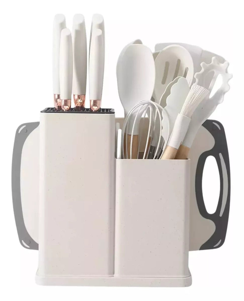 Completo Jogo Utensílios De Cozinha Luxo 19 Peças Com Tábua - Prestigio Shop