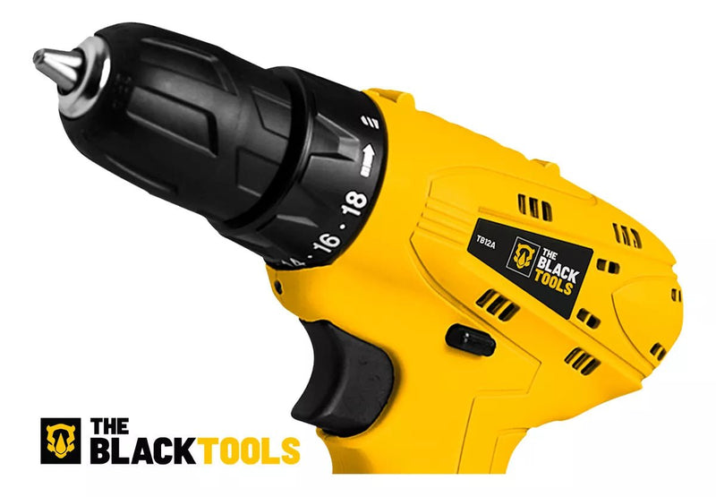 Parafusadeira Furadeira The Black Tools TB12A 3/8 Bivolt a Bateria 12v Cor Amarelo Frequência 60Hz - Prestigio Shop