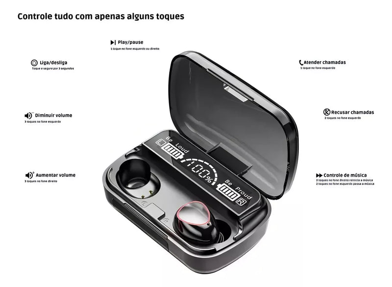 Fone De Ouvido Bluetooth Tws M10 V5.1 2000mah Ipx7 - Prestigio Shop