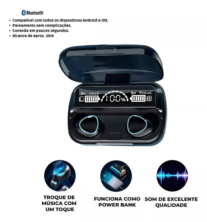 Fone De Ouvido Bluetooth Tws M10 V5.1 2000mah Ipx7 - Prestigio Shop