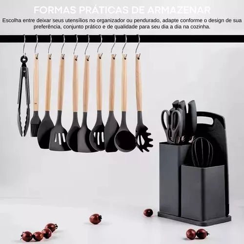 Completo Jogo Utensílios De Cozinha Luxo 19 Peças Com Tábua - Prestigio Shop