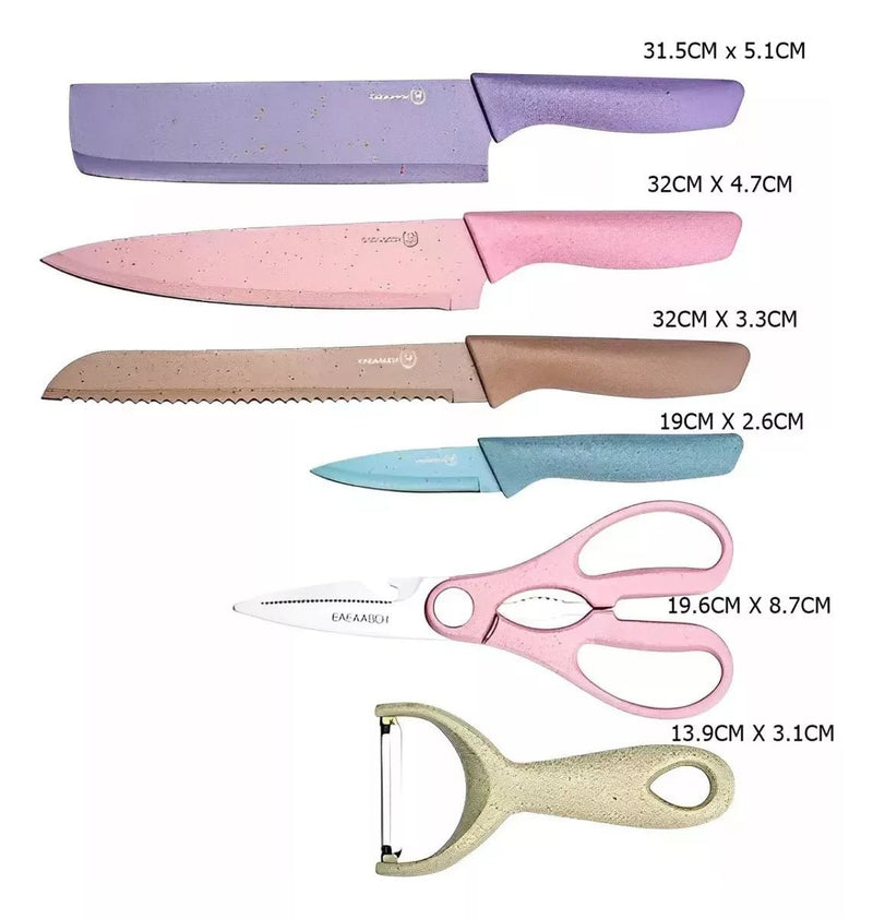 Conjunto Kit Jogo De Facas 6pcs Inox Coloridas Chef Cozinha - Prestigio Shop
