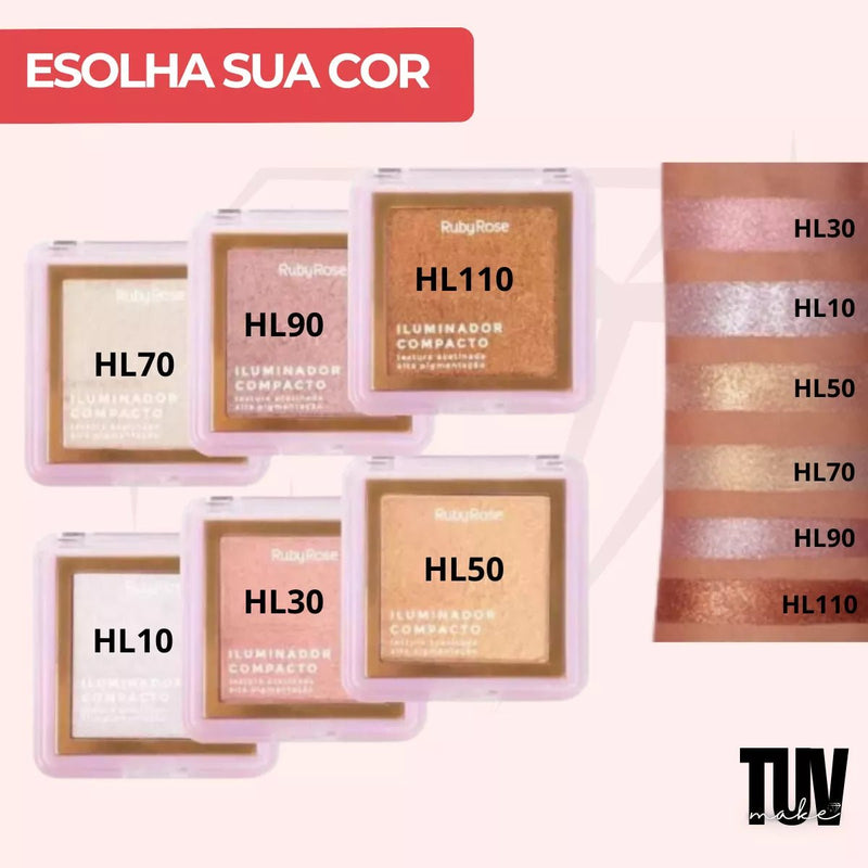 Iluminador Facial Compacto Ruby Rose - 6 Opções Cores Lindas - Prestigio Shop