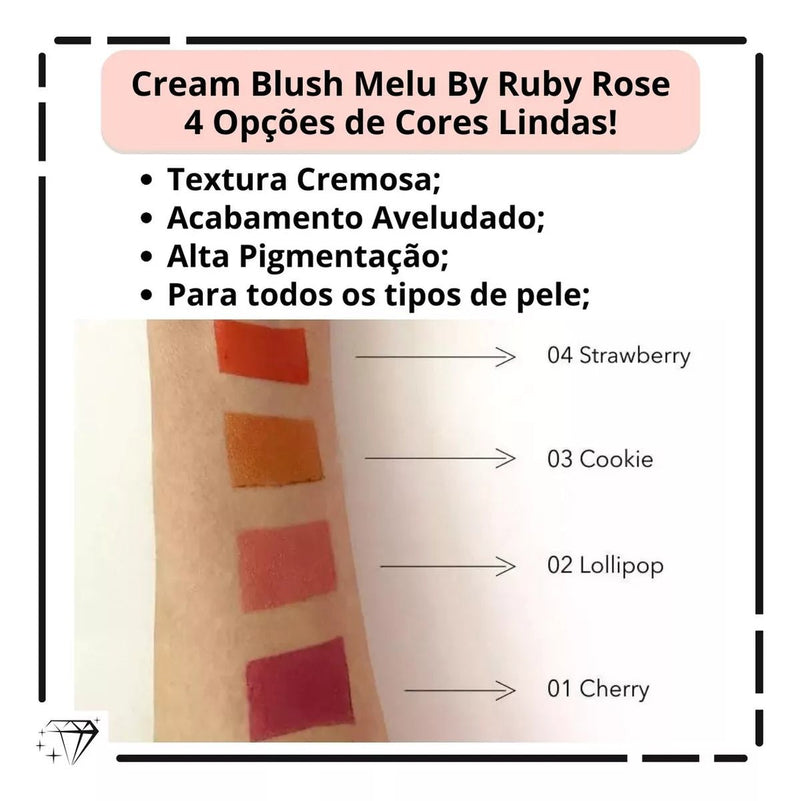 Cream Blush Melu By Ruby Rose Acabamento Aveludado 4 Cores Tom Da Maquiagem 04 - strawberry - Prestigio Shop