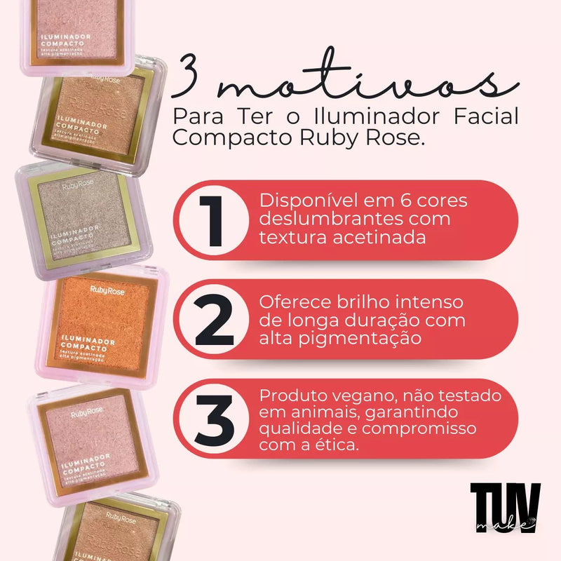 Iluminador Facial Compacto Ruby Rose - 6 Opções Cores Lindas - Prestigio Shop