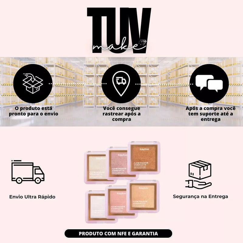 Iluminador Facial Compacto Ruby Rose - 6 Opções Cores Lindas - Prestigio Shop