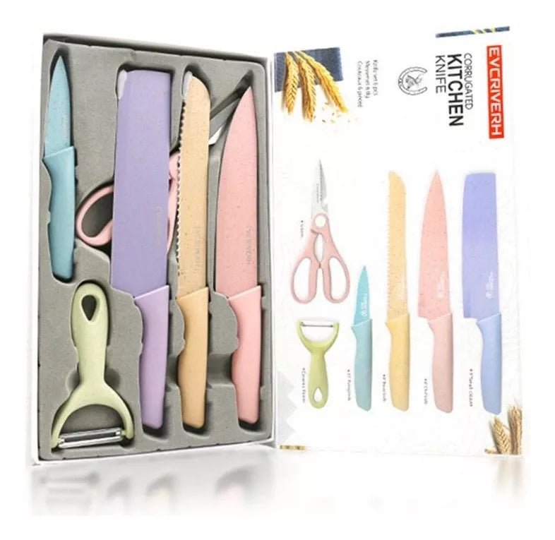 Conjunto Kit Jogo De Facas 6pcs Inox Coloridas Chef Cozinha - Prestigio Shop