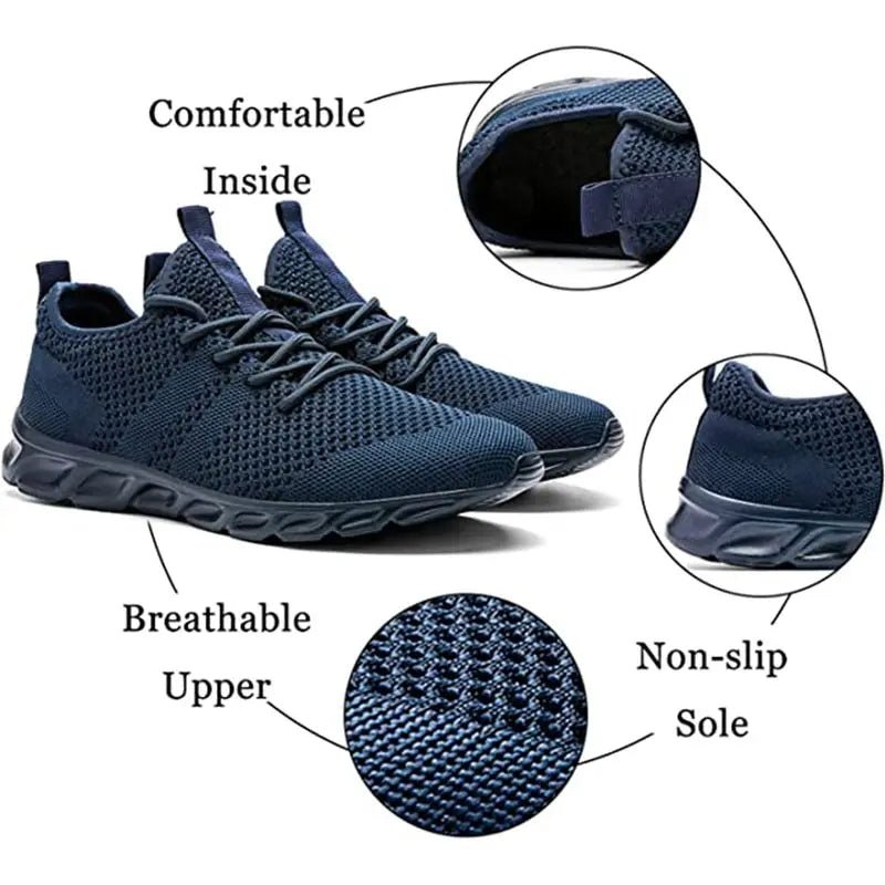 Homens sapatos esportivos casuais tênis leves branco ao ar livre malha respirável preto tênis de corrida atlético - Prestigio Shop