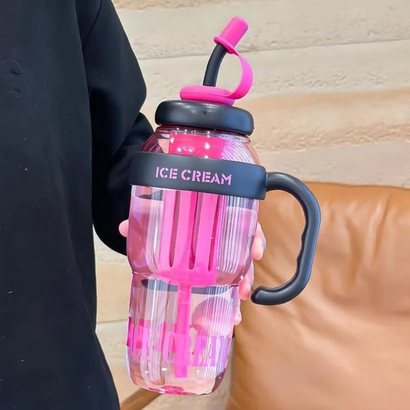 Garrafa de água plástica de grande capacidade, 1300ml, fofa, portátil, copo de plástico para crianças, à prova de vazamento com canudo, copo de água esportivo, verão - Prestigio Shop