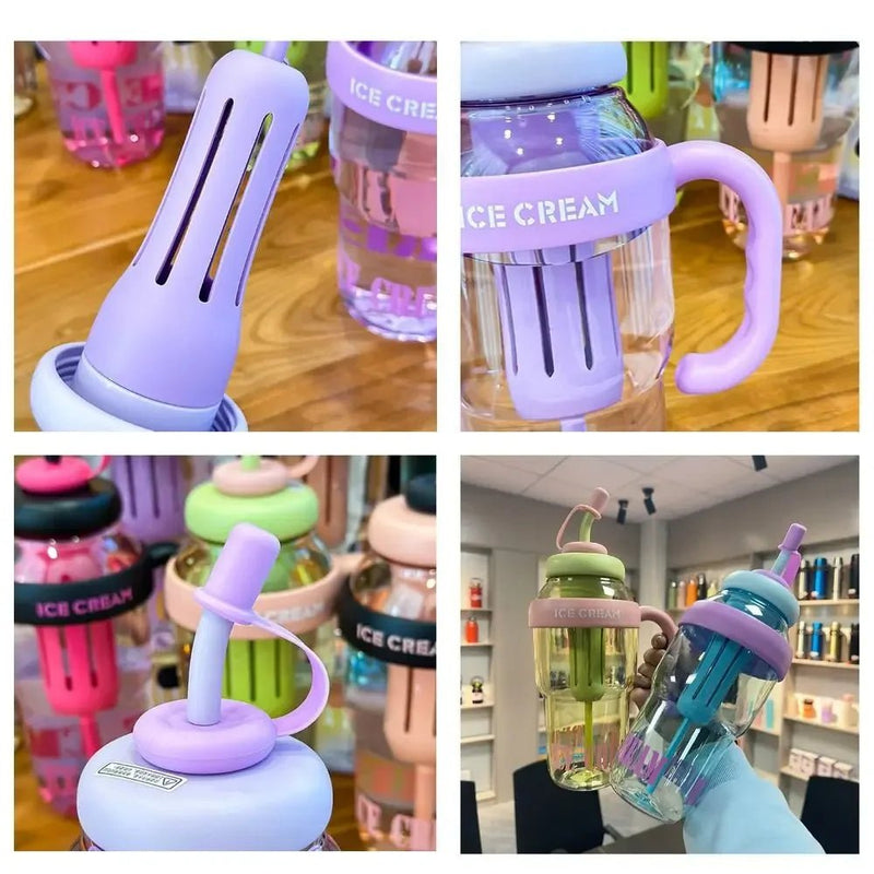 Garrafa de água plástica de grande capacidade, 1300ml, fofa, portátil, copo de plástico para crianças, à prova de vazamento com canudo, copo de água esportivo, verão - Prestigio Shop