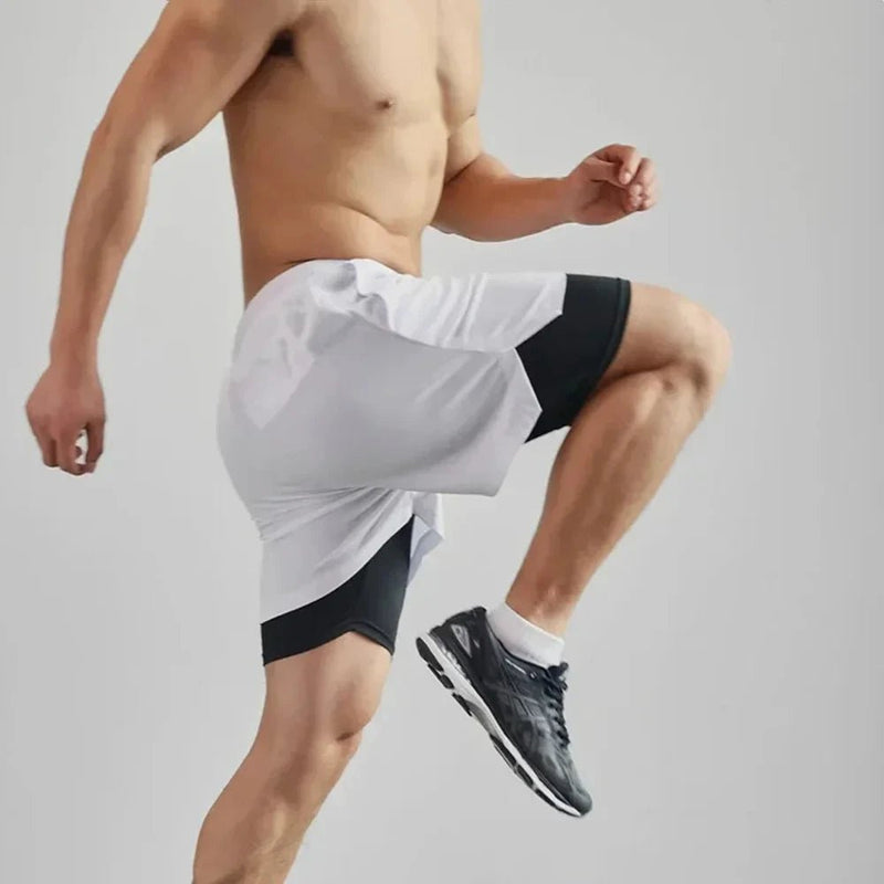 Calções Esportivos Dois - em - Um Masculino, Respirável, Casual, Secagem Rápida, Dupla Camada, Corrida, Bottoms de Roupa Esportiva, Verão, M - 3XL - Prestigio Shop