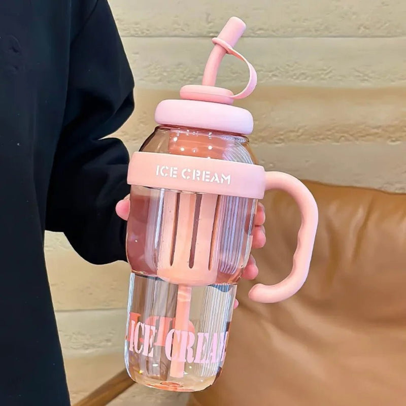 Garrafa de água plástica de grande capacidade, 1300ml, fofa, portátil, copo de plástico para crianças, à prova de vazamento com canudo, copo de água esportivo, verão - Prestigio Shop