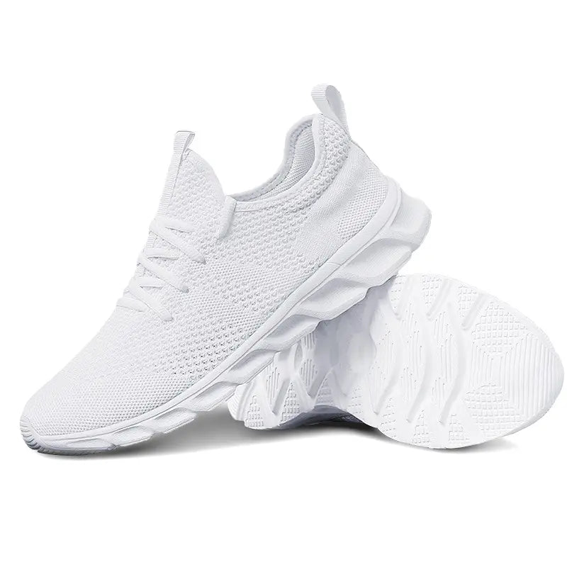 Homens sapatos esportivos casuais tênis leves branco ao ar livre malha respirável preto tênis de corrida atlético - Prestigio Shop