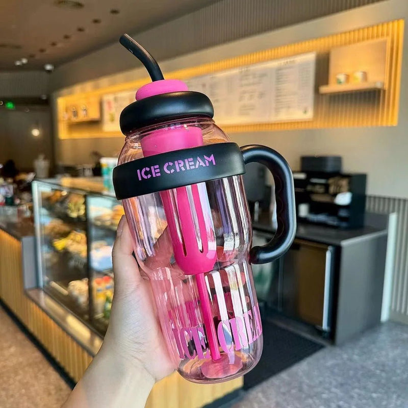 Garrafa de água plástica de grande capacidade, 1300ml, fofa, portátil, copo de plástico para crianças, à prova de vazamento com canudo, copo de água esportivo, verão - Prestigio Shop