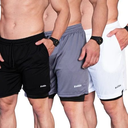 Kit 3 Shorts Masculino 2 em 1 Compressão