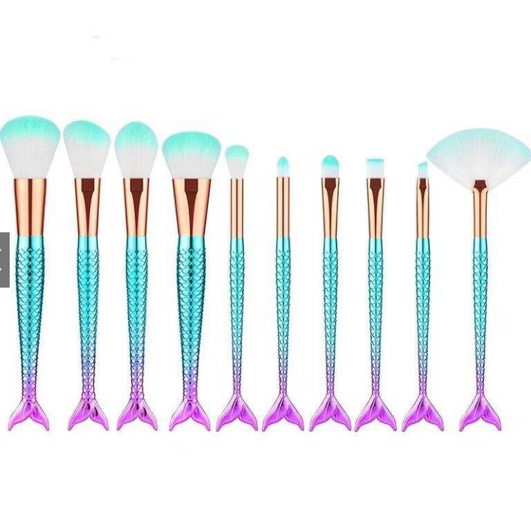 Kit 10 Pincel Sereia Unicórnio Com Estojo Lindo Maquiagem Para Base Blush E Sombra De Olhos Cerdas Macias - Prestigio Shop