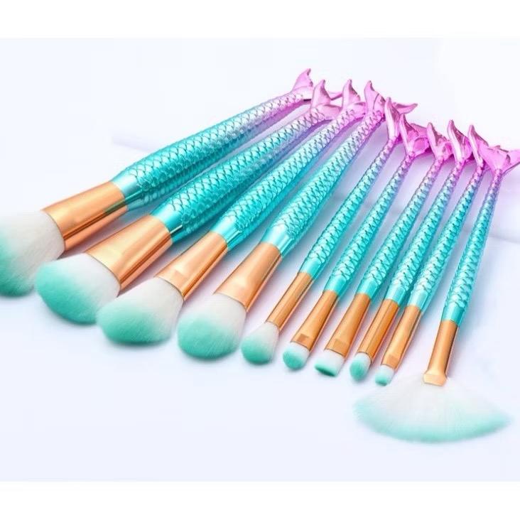 Kit 10 Pincel Sereia Unicórnio Com Estojo Lindo Maquiagem Para Base Blush E Sombra De Olhos Cerdas Macias - Prestigio Shop